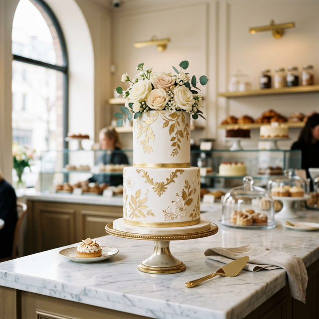 Baker decorating a premium cake